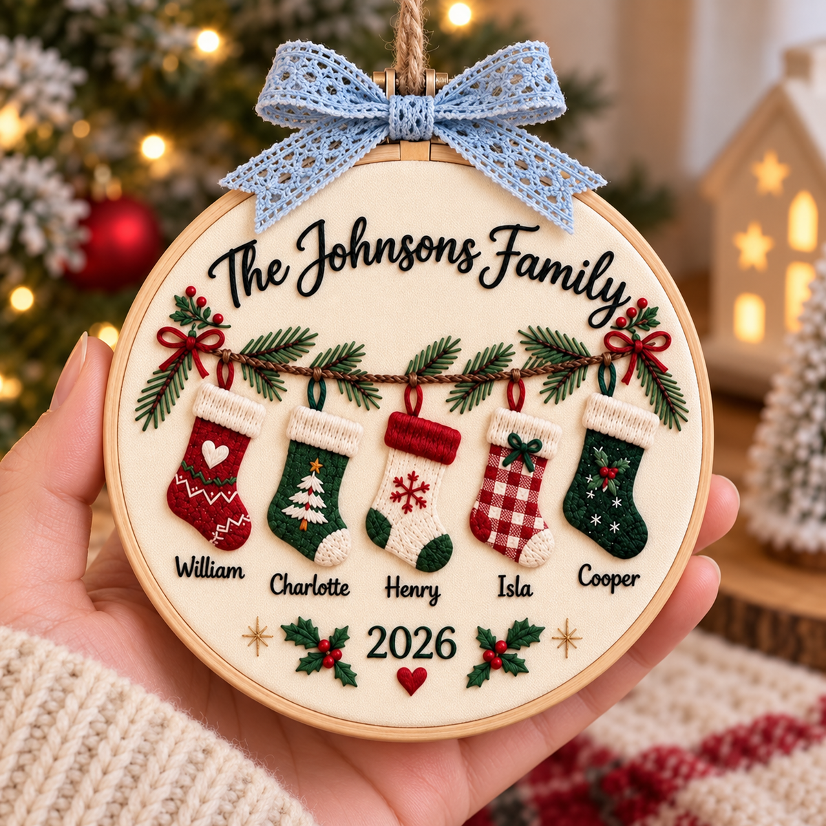 Personalized Embroidered Family Christmas Stocking Ornament, Custom Names 2026, Holiday Tree Decor, Family Name Keepsake, Family Gift