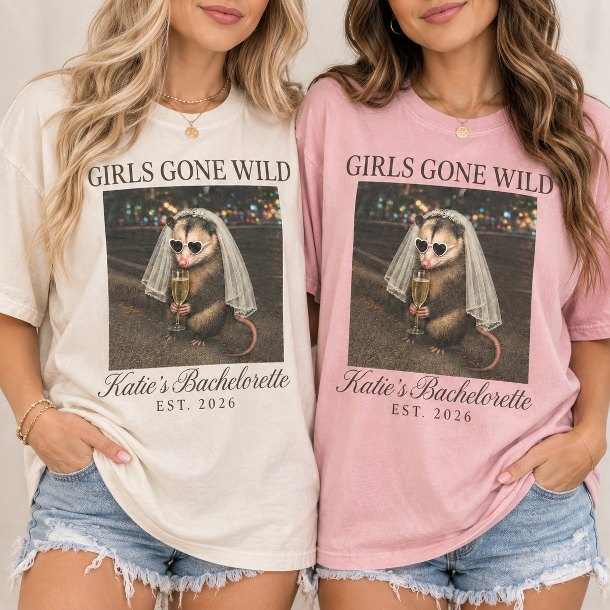 Girls Gone Wild Opossum Bachelorette Shirt, Funny Bride Tee, Custom Bach Party & Girls Trip Gift