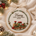 Personalized Train Wreath Ornament, Embroidered Train Baby First Christmas Name Hoop, Baby 1st Christmas Ornament, Baby Shower Gift