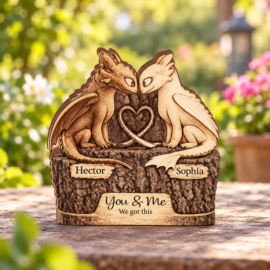 Personalized Dragon Couple Wooden Block, Custom Name Dragon Sign, How To Train Decor , Fantasy Dragon Lover Gift, Anniversary Couple Gift