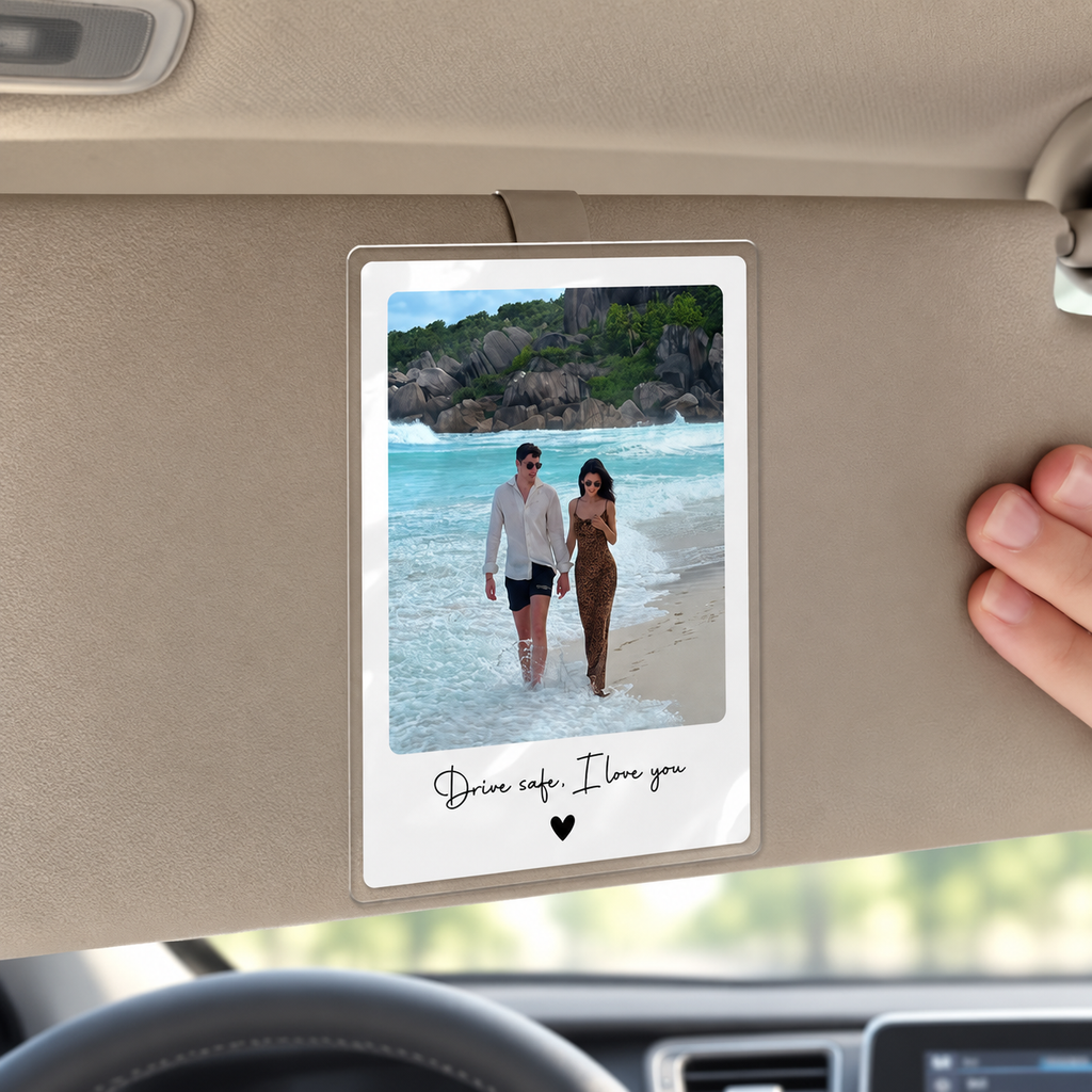 Custom Photo Drive Safe I Love You, Personalized Couple Photo Car Visor Clip, Anniversary Gift for Him, Gifts for Boyfriend, Drive Safe Gift