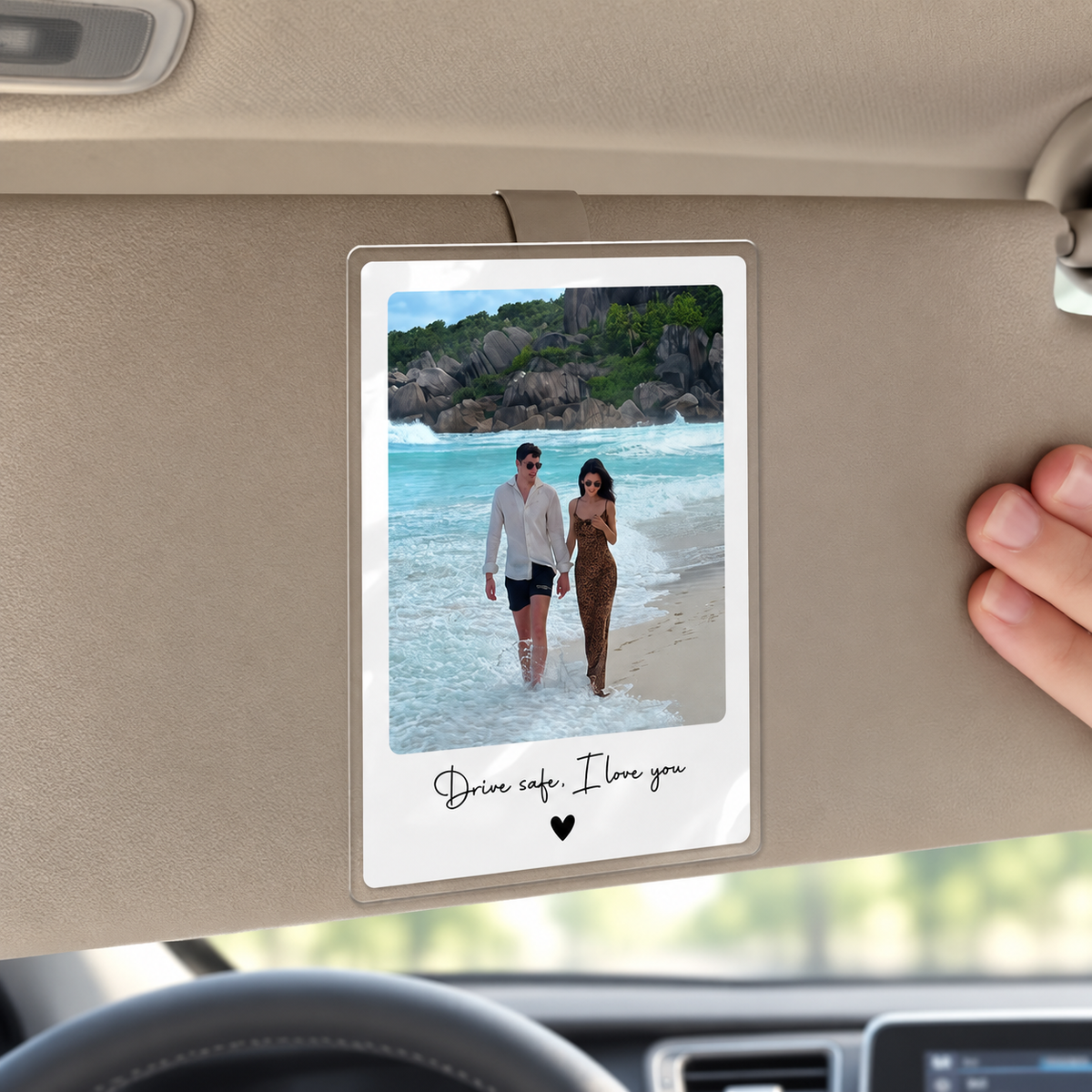 Custom Photo Drive Safe I Love You, Personalized Couple Photo Car Visor Clip, Anniversary Gift for Him, Gifts for Boyfriend, Drive Safe Gift