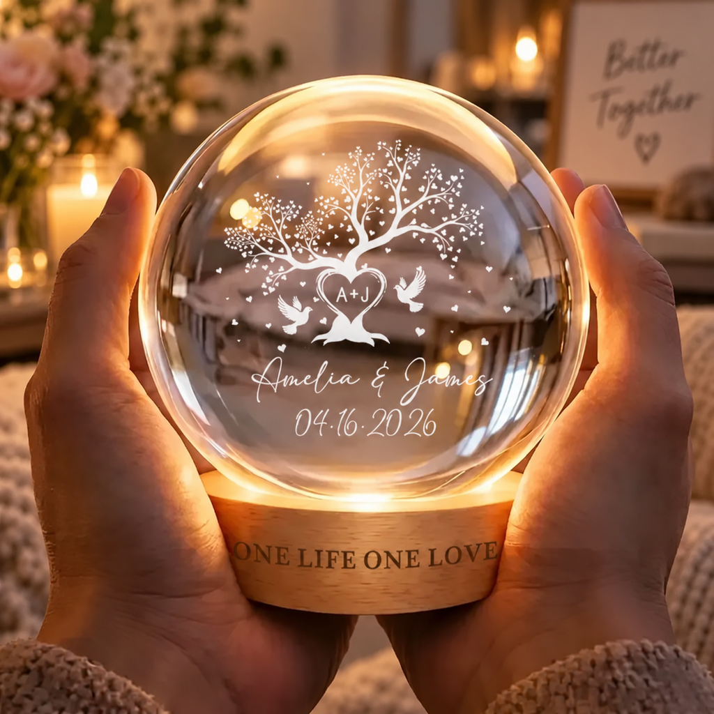 Tree of Love Personalized Couples Crystal LED Ball Light,Custom Couple Night Lamp,Wedding Anniversary Gift,Couple Gift,Gift For Mom,Dad