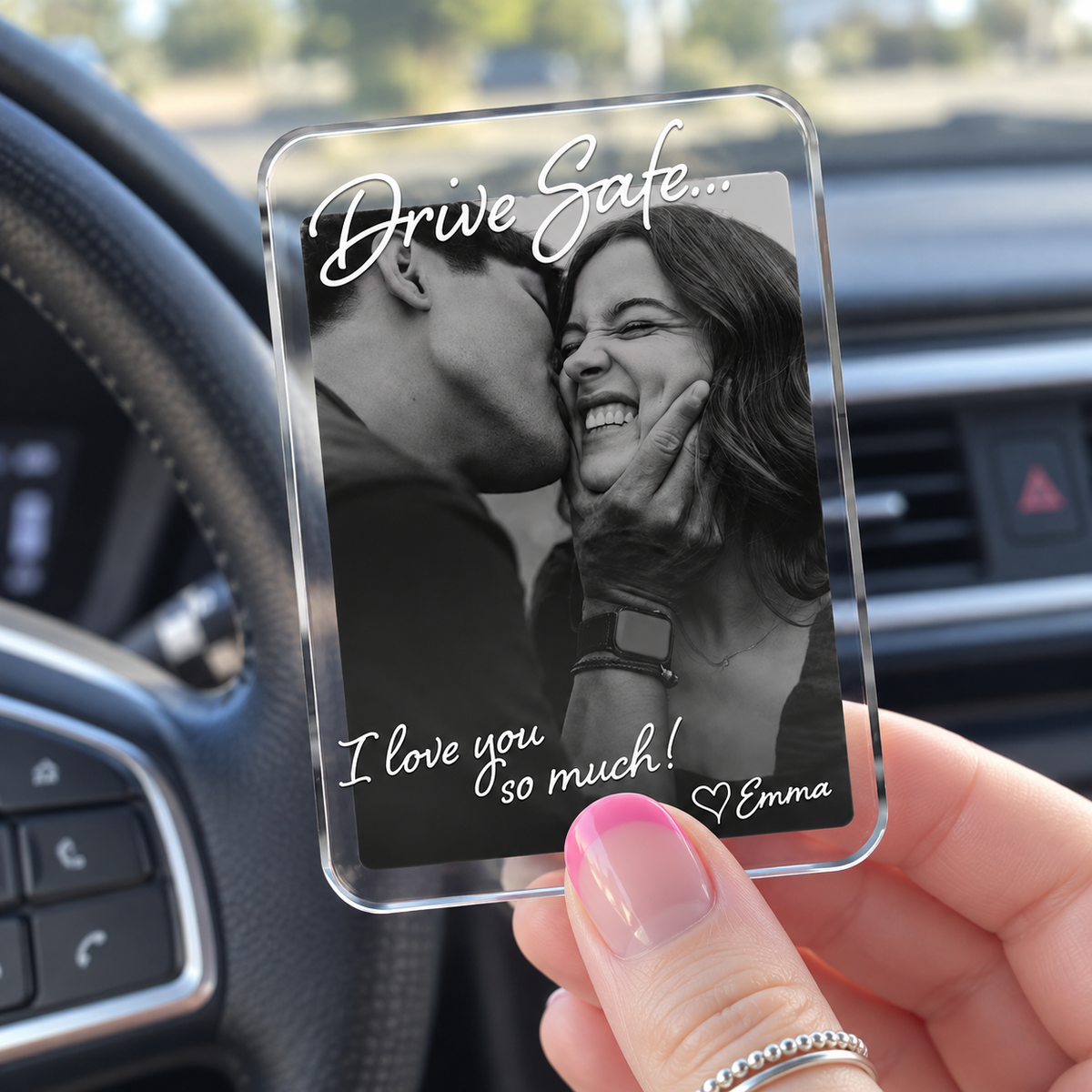 Custom Photo Car Visor Clip Gift for Him, Drive Safe Gift, Custom Couple Photo Keepsake Gift, Valentine’s Gift for Boyfriend or Husband