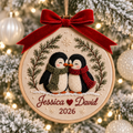 Personalized Couple Christmas Embroidered Ornament, Custom Names Penguin Hoop Decor, Romantic Keepsake 2026, Gift for Couple