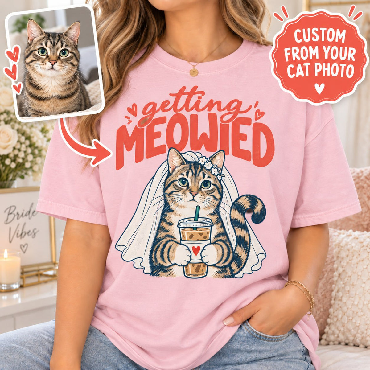 Personalized Getting Meowied Cat Photo Comfort Colors Tee