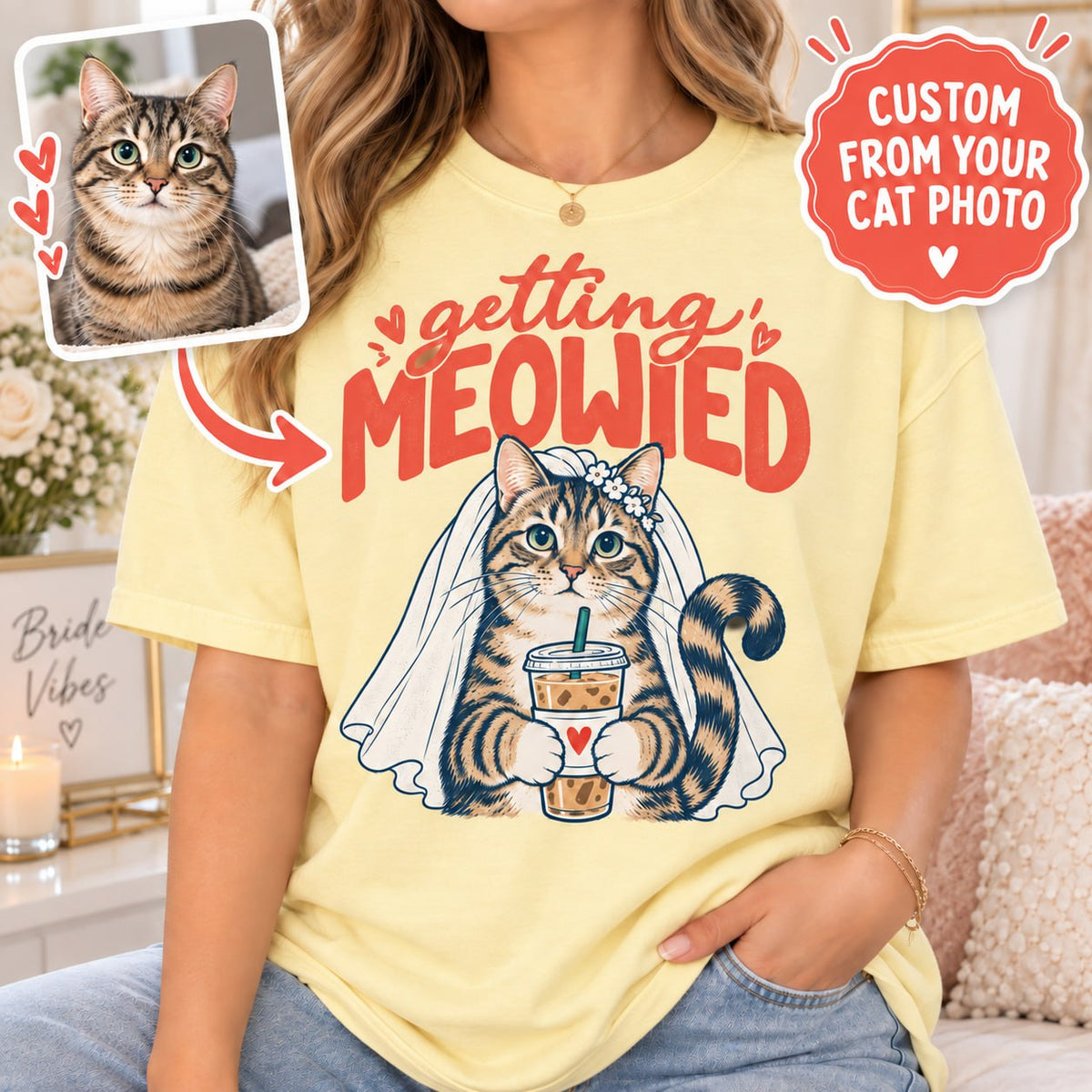 Personalized Getting Meowied Cat Photo Comfort Colors Tee