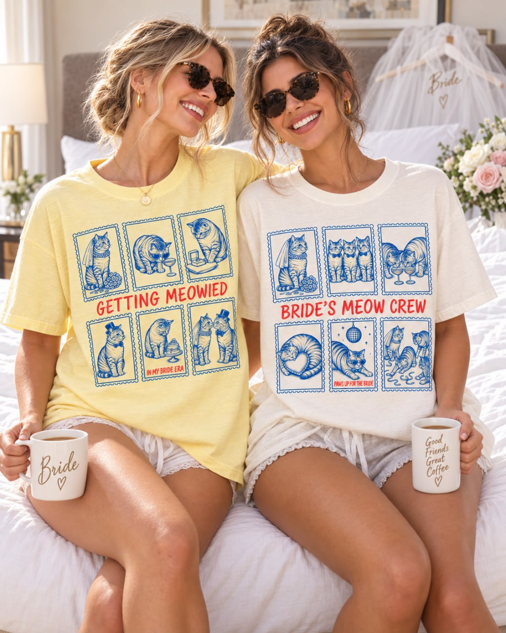 Getting Meowied & Bride’s Meow Crew Cat Bachelorette Comfort Colors Tees