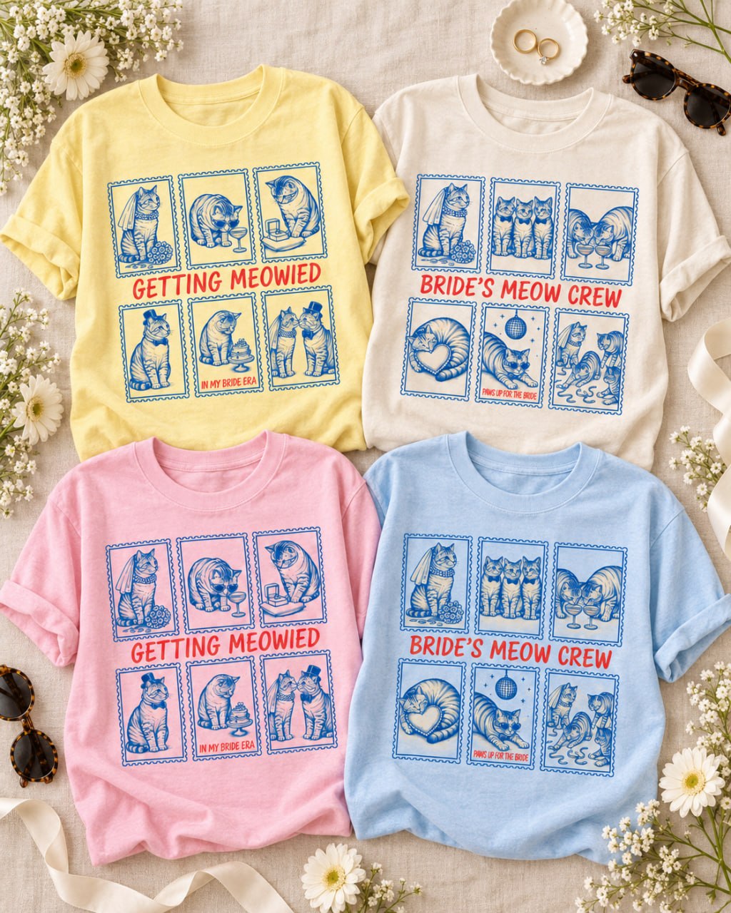 Getting Meowied & Bride’s Meow Crew Cat Bachelorette Comfort Colors Tees