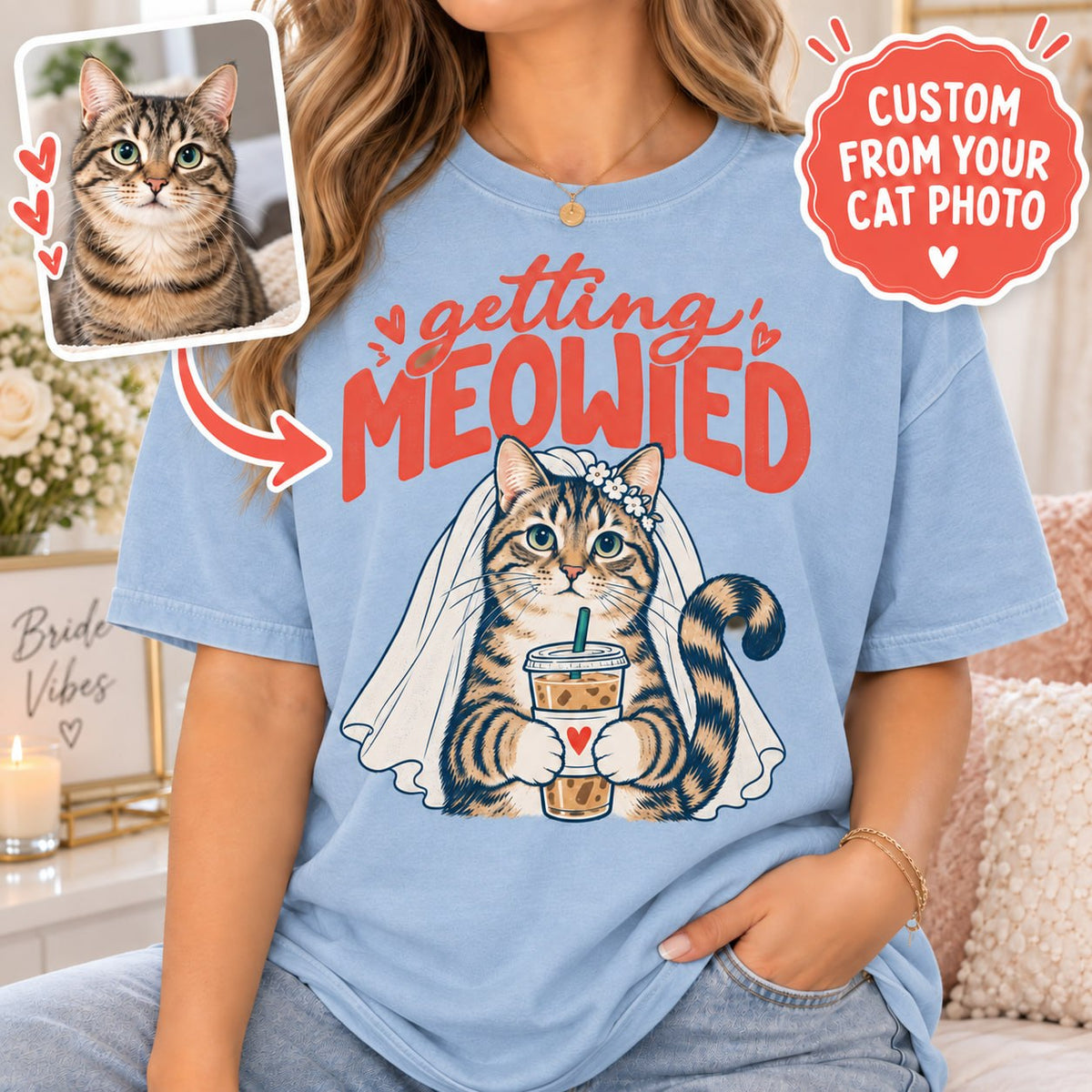 Personalized Getting Meowied Cat Photo Comfort Colors Tee