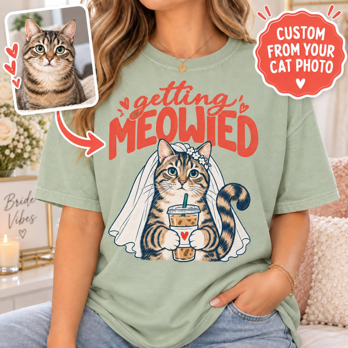 Personalized Getting Meowied Cat Photo Comfort Colors Tee