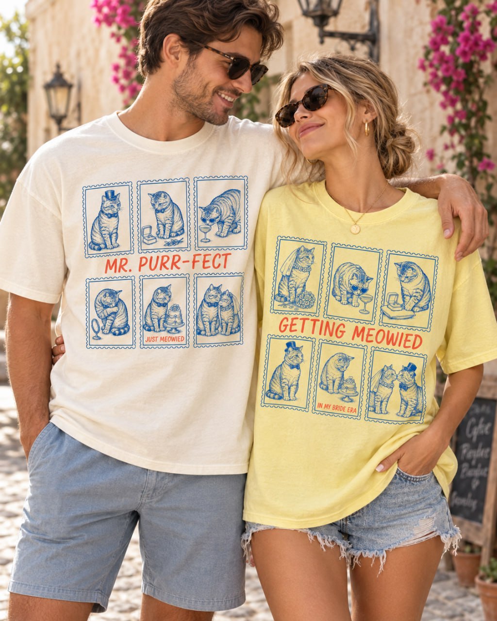 Getting Meowied & Mr. Purr-fect Cat Couple Comfort Colors Tees