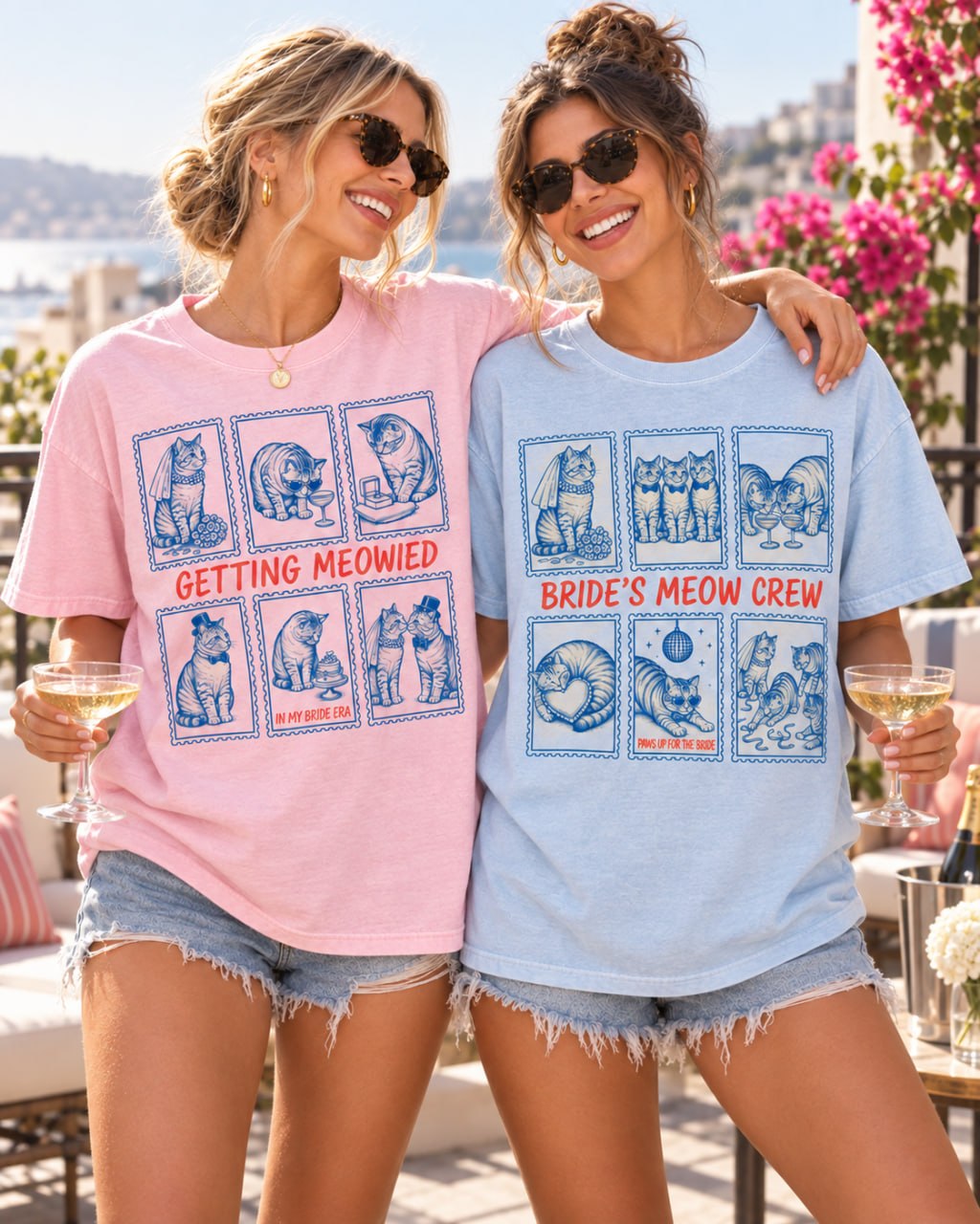 Getting Meowied & Bride’s Meow Crew Cat Bachelorette Comfort Colors Tees