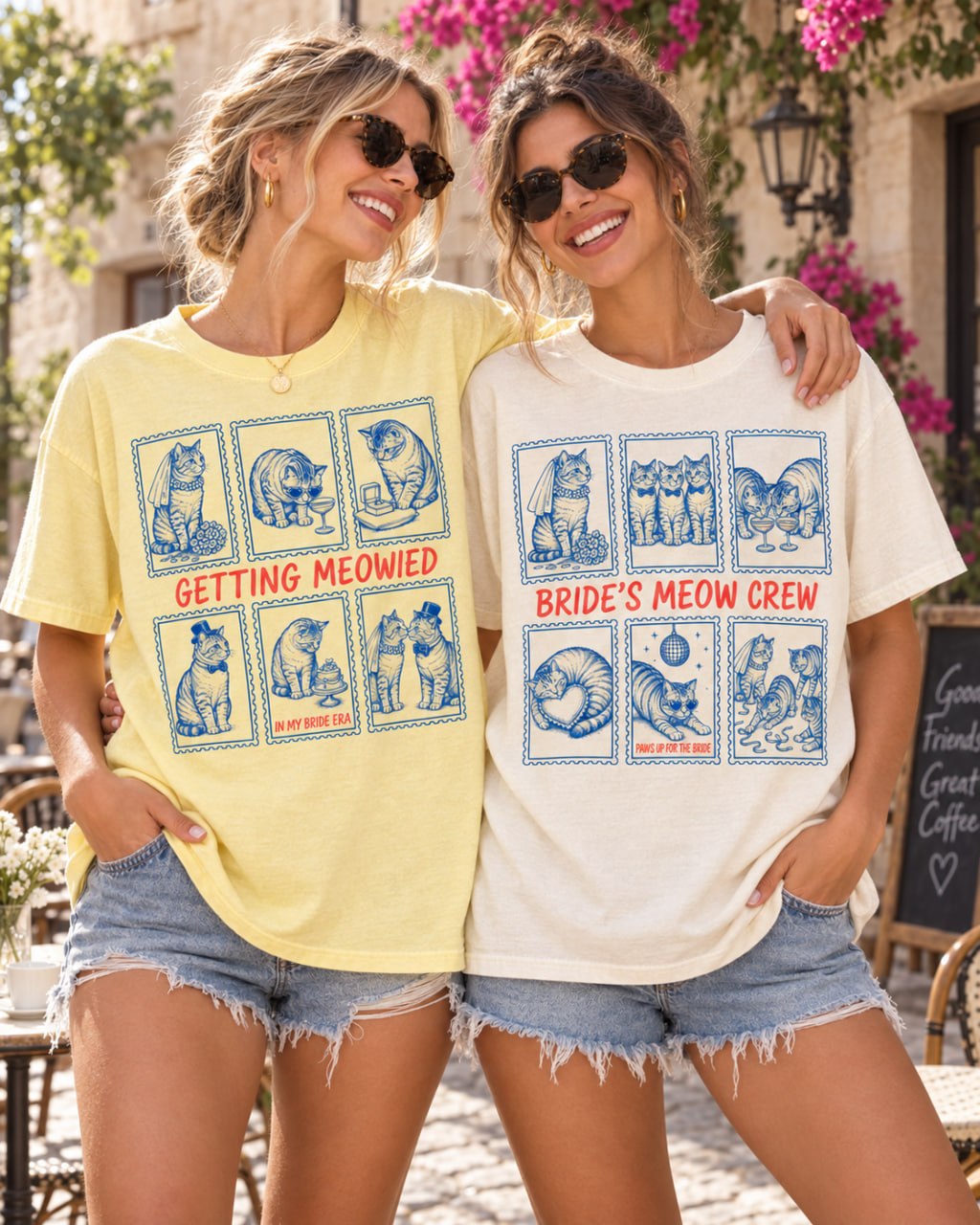 Getting Meowied & Bride’s Meow Crew Cat Bachelorette Comfort Colors Tees