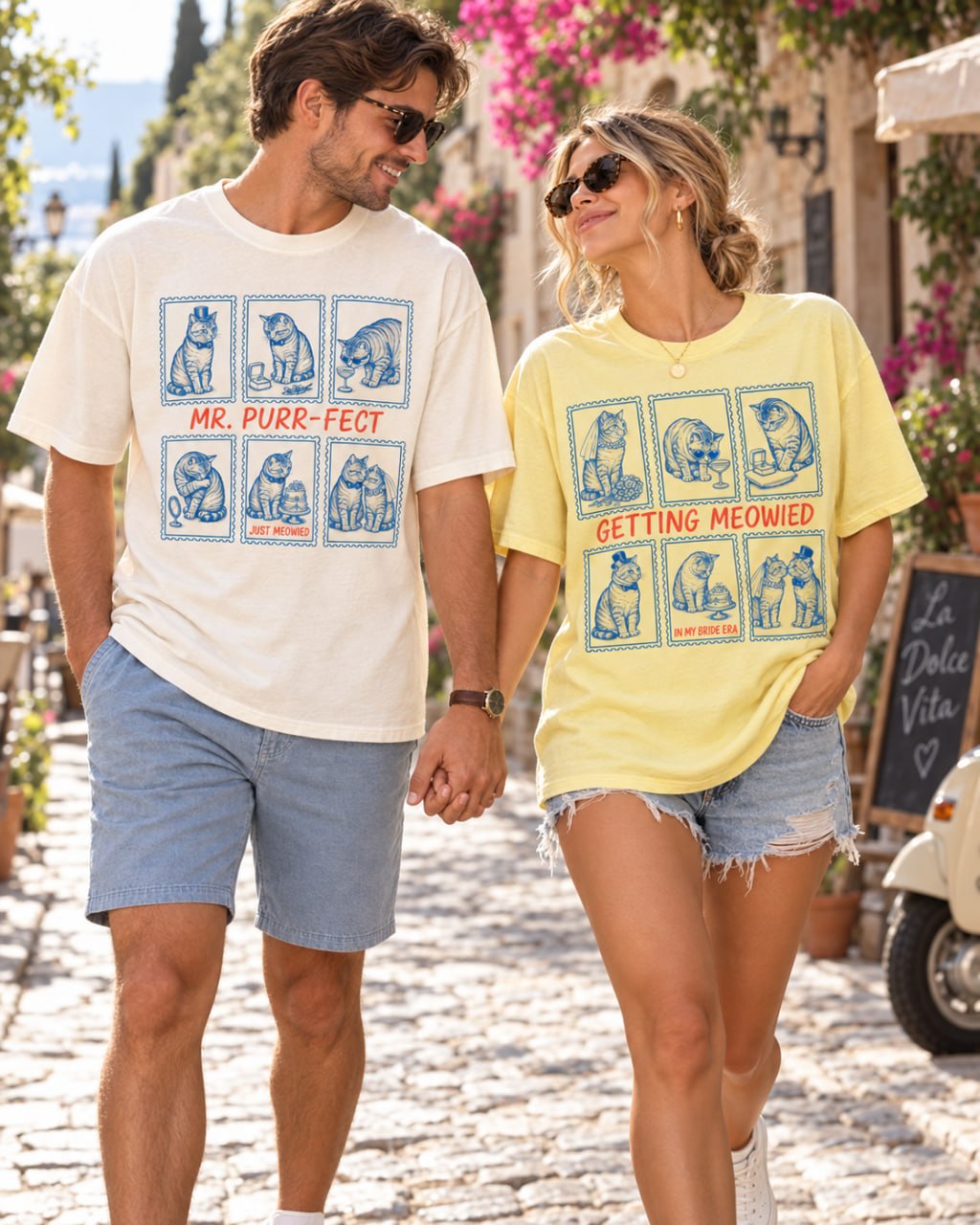 Getting Meowied & Mr. Purr-fect Cat Couple Comfort Colors Tees