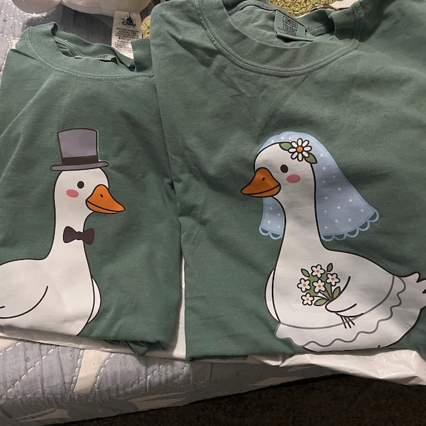 Matching Mr. & Mrs. Silly Goose Shirts, Bride and Groom Honeymoon Tees, Custom Date Wedding Gift